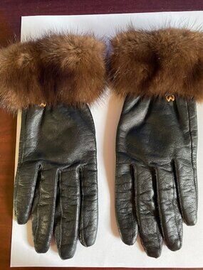 VTG Black Leather Mink Fur Cuff Lined Gloves, soft, excellent condition, Sz S